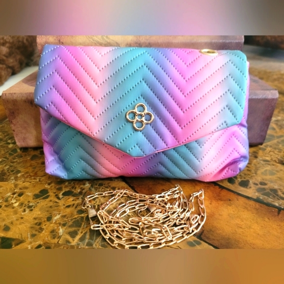 unbranded Handbags - Pink and Blue Quilted Clutch with Chain Strap